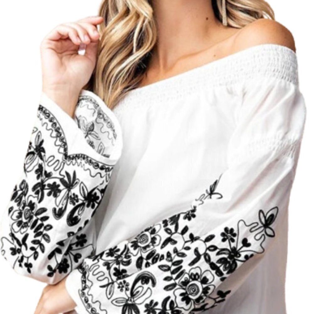 Women Bell Sleeve Dress, Off The Shoulder Dress, Embroidered Dress - Picture 5 of 6